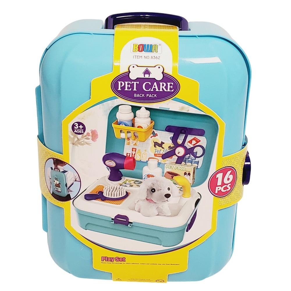 Bowa Pet Care Backpack Play Set 16 Pcs Puppy Grooming Vet Kit Blue Item 8362